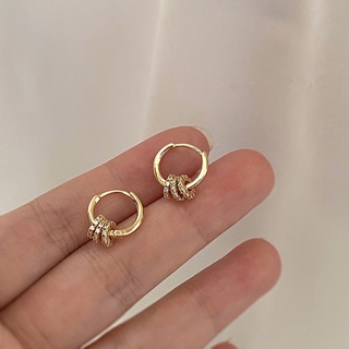 [พร้อมส่ง🇹🇭] ต่างหูห่วงแฟชั่น 18K ฝังเพชร cz สีทอง สามารถถอดห่วงเล็กออกได้