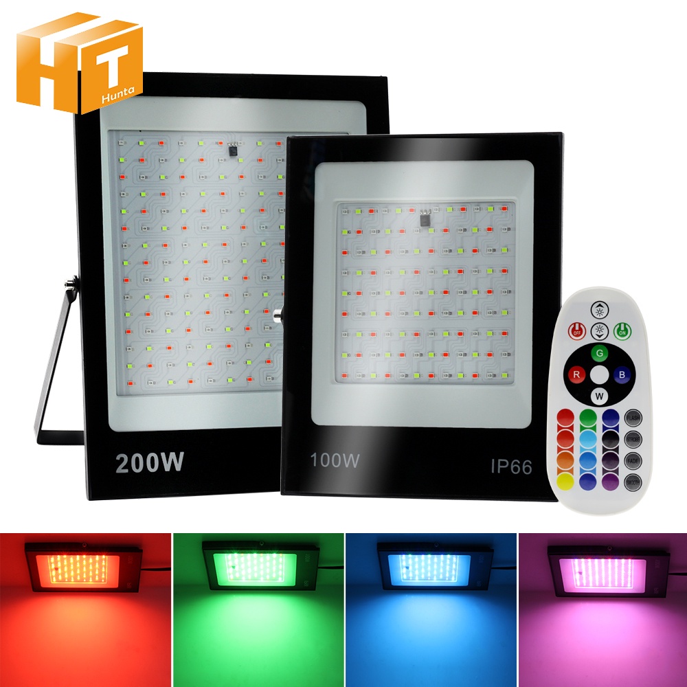 RGB ไฟสปอร์ตไลท์ LED Floodlight 220V 30W 50W 100W 200W  ปรับสีได้ พร้อมรีโมท  IP67 กันน้ำได้ ทนแดดทนฝน แสงสีสันสด