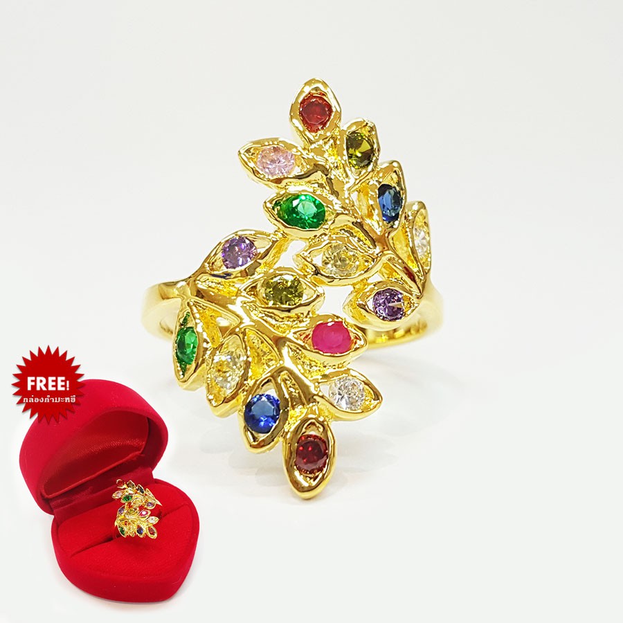 Inspire Jewelry ,แหวนช่อมะกอกนพเก้า พรเก้าประการ นำโชค ตัวเรือน หุ้มทองแท้ 100% 24K สวยหรู  พร้อมกล่