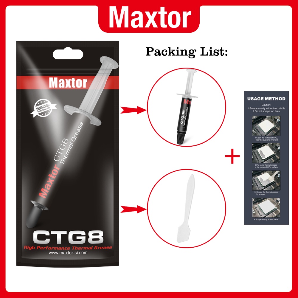 [maxtor Official] Maxtor CTG8 5g Thermal Paste (12.8W/mk) จาระบีระบายความร้อนที่มีประสิทธิภาพสำหรับ CPU/GPU ฮีทซิงค์
