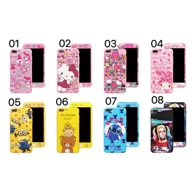 เคสโทรศํพท์ เคส+ฟิมล์กระจกลายการ์ตูนลายเดี่ยวกันกับเคส(สิ้นค้าพร้อมส่ง)สำหรับรุ่นของ5 5S 6 6S 6Plus 6SPlus 7Plus 8Plus