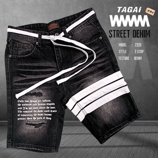 กางเกงยีนส์ขาสั้น รุ่น 2320 สีดำ แต่งลายดาว Tagai denim กางเกงผู้ชายแฟชั่น 1ตัว