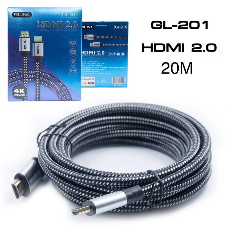 สาย HDMI 4K GLINK 2.0 รุ่น GL-201 ยาว 20เมตร คุณภาพดี 4K Ultra HD Resolution ยี่ห้อGLINK