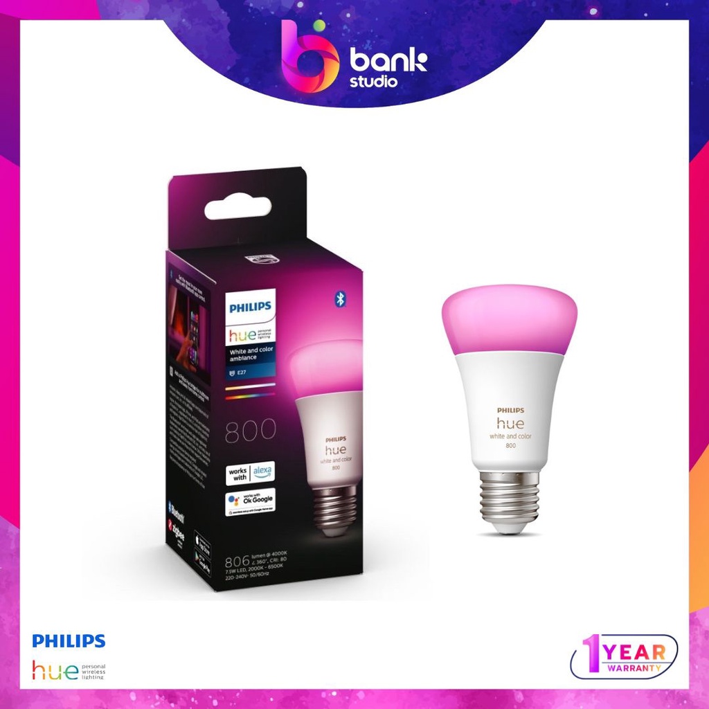 (ประกันศูนย์1 ปี) หลอดไฟเปลี่ยนสี Philips Hue Bulb E27 White and Color 9.5W Bluetooth