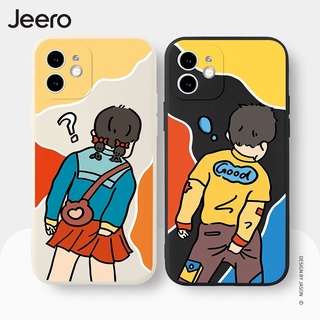 Jeero เคสคู่ เคสไอโฟน คู่รัก ขอบเหลี่ยมกันกระแทกซิลิโคนนุ่มการ์ตูนน่ารักตลก เคสโทรศัพท์ Compatible for iPhone 15 14 13 12 11 Pro Max SE 2020 X XR XS 8 7 ip 6S 6 Plus HFE1049