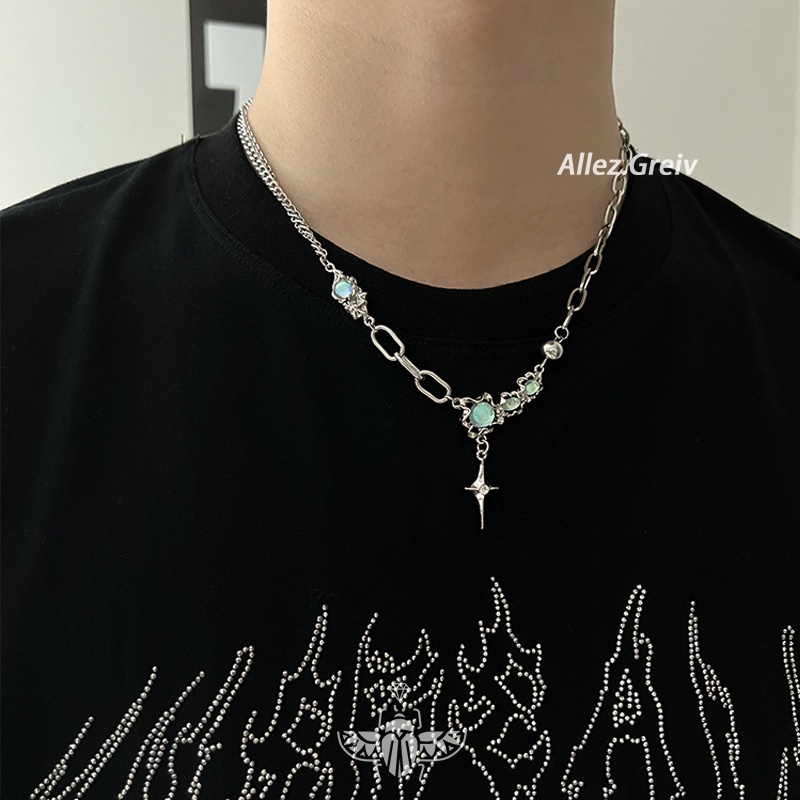 สร้อยคอจี้ดาวหินโอปอล ไม่จํากัดเพศ แฟชั่นความรู้สึกการออกแบบเฉพาะช่องเย็นโซ่กระดูกไหปลาร้าผิดปกติ