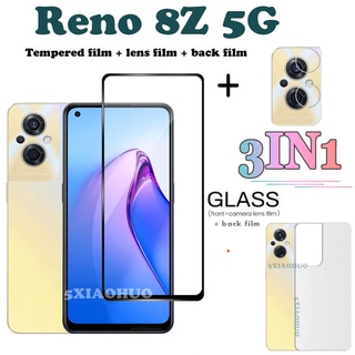 (3 In 1) ฟิล์มกระจกนิรภัย แบบเต็มจอ + ฟิล์มเลนส์ + ฟิล์มด้านหลัง OPPO Reno 8Z 8 Pro 7Z 7 Pro 5G 6Z