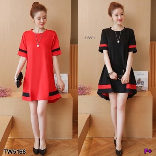 TwinsShopVip💗พร้อมส่ง TW5168 	เดรสแขนสั้น แต่งเทป Short sleeve dress with tape