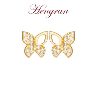 Hengran ต่างหูแฟชั่นเกาหลี ทอง18K เพชร ตุ้มหูห่วง ผู้หญิง ผีเสื้อ 25GE