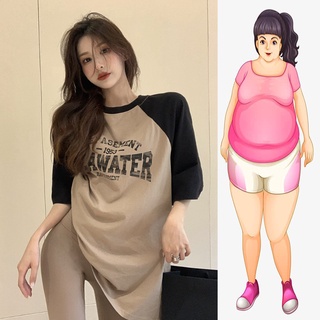 【Plus Size】เสื้อยืดคอกลม แขนสั้น พิมพ์ลาย ทรงหลวม สไตล์เกาหลี พลัสไซซ์ สําหรับผู้หญิง (40-150 กก.)