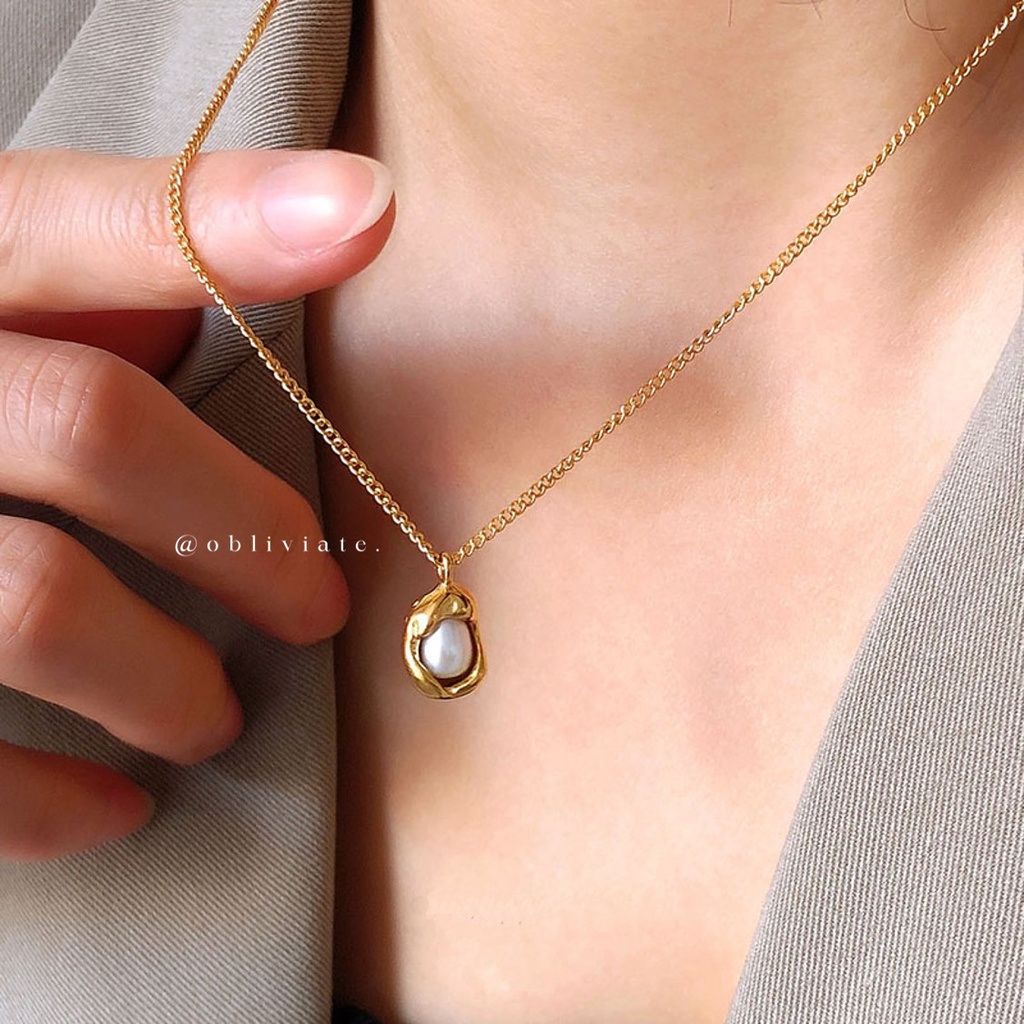 สร้อยคอโซ่ 18เค ดีไซน์เอกลักษณ์มุก เหล็กไทเทเนียมและสแตนเลส