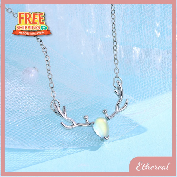 [IES Pavilion] S925 เงินสเตอร์ลิงสร้อยคอกวางหลากสีหญิงญี่ปุ่นเกาหลีรุ่น Mori Moonstone จี้ Staghorn 
