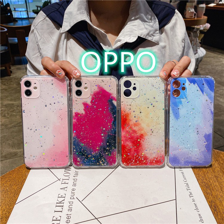 เคส oppo ฟรุ๊งฟริ๊งมีขอบกันกล้องลายกลิตเตอร์4สีสำหรับOPPO A9/A5 2020 Reno 4 A5S A7 A3S F7 F9 #012