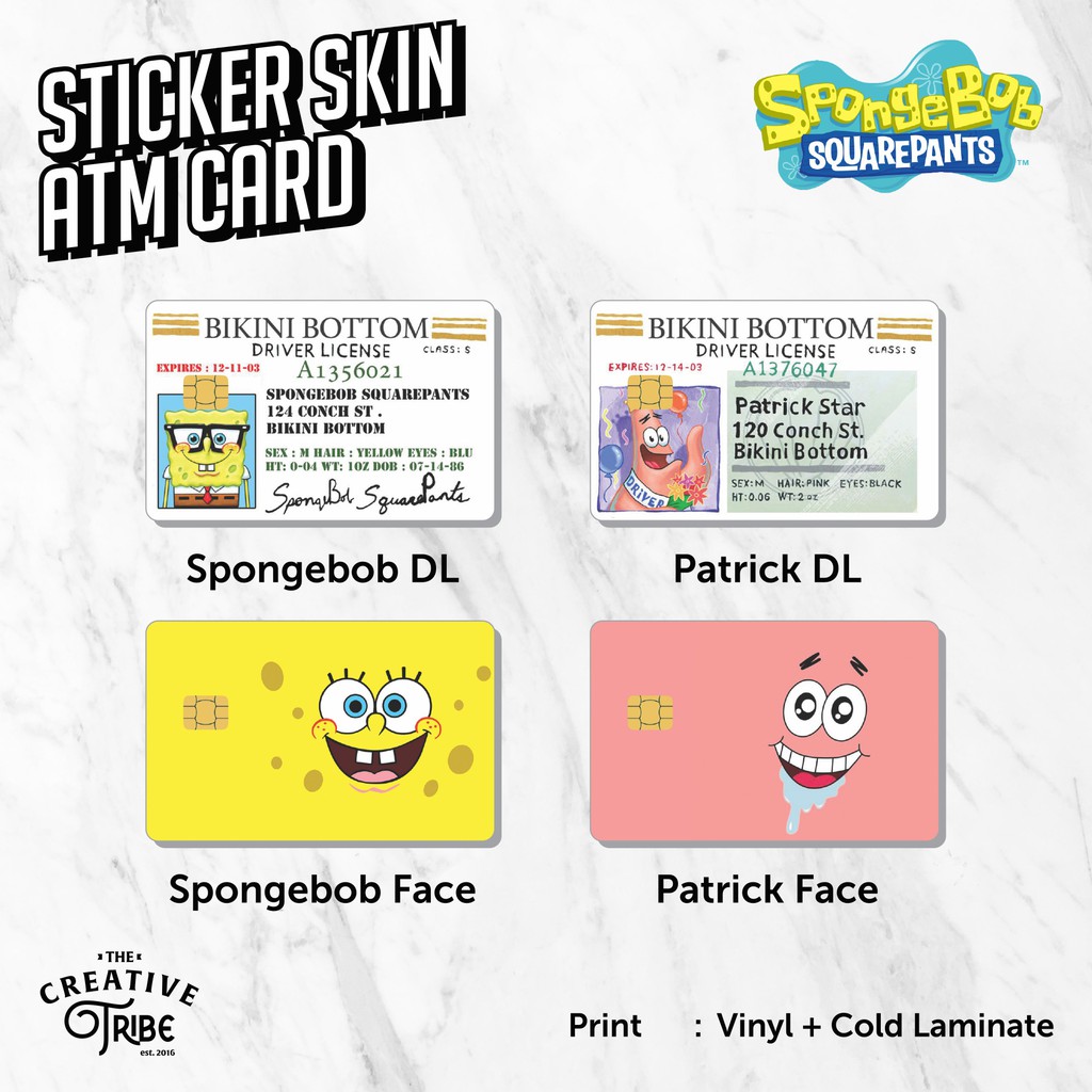✌✌✌Spongebob Skin Card Sticker ATM Vinyl Debit Credit Emoney Flazz Sticker  1K7R | Shopee Thailand
