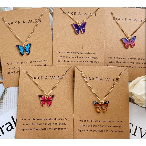 สร้อยคอ สไตล์เกาหลี รุ่นใหม่ สร้อย จี้ผีเสื้อ หลากสี รูปผีเสื้อ เครื่องประดับแฟชั่น เครื่องประดับ