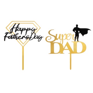 ท็อปเปอร์อะคริลิค สองชั้น Happy Fathers Day Super Dad สําหรับตกแต่งเค้กวันเกิด วันพ่อ