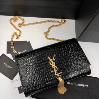 Saint Laurent Kate หนังวัวปั้มลายจระเข้ สีดำ อะไหล่ทอง