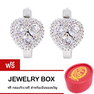 Tips Gallery ต่างหู เงิน 925 หุ้ม ทองคำ ขาว เพชร CZ 0.75 กะรัต รุ่น Heart Bling Design TES097