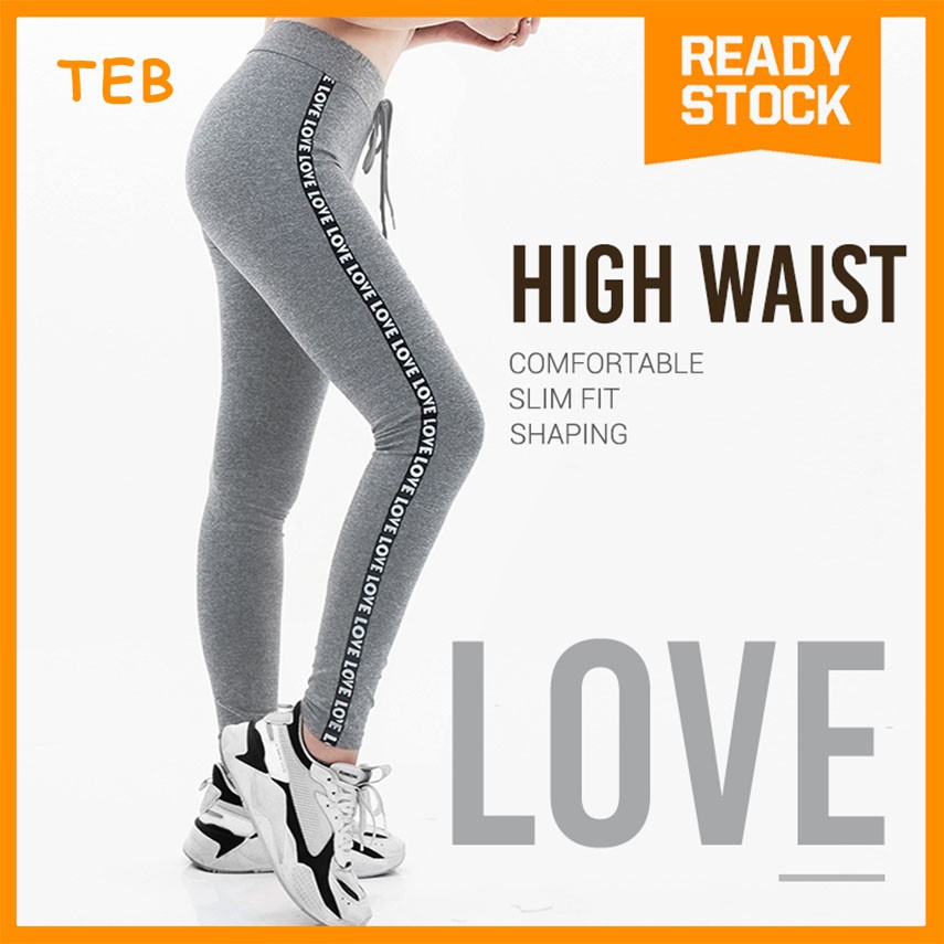 M - 3XL Seluar Sukan Wanita untuk Yoga, Gym & Jogging / Women High Waist Legging Love Stripe