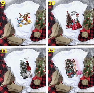 T-Fashion Women T-Shirt New Year Merry Tee Christmas Graphic T Shirt Female Tees