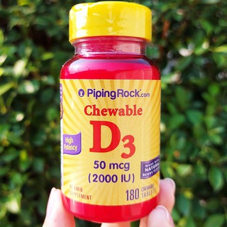 70% Sale!! EXP: 08/2023 วิตามินดี 3 Vitamin D3 2000IU 180 Chewable Tablets (Piping Rock®) แบบเม็ดเคี้ยว รสเบอร์รี่ D-3