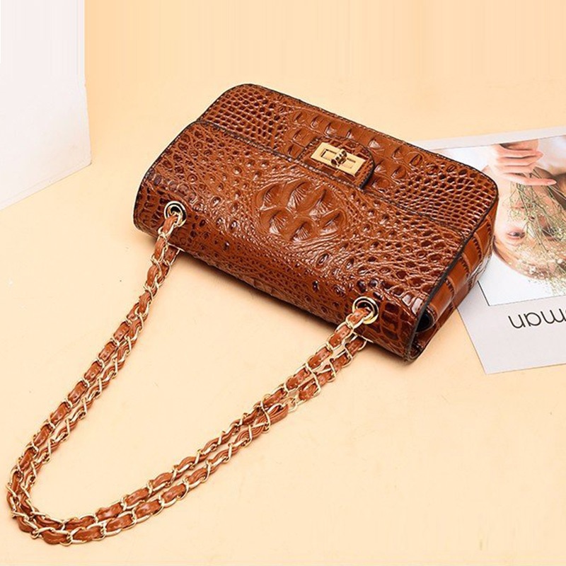 COOLCY Genuine Leather Women's Crossbody Bag - Crocodile Print, Adjustable Strap, Multi-Pocket Satchel Purse - View #10