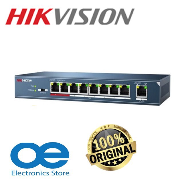 HIKVISION DS-3E0109P-E/M L2 8 พอร์ต Unmanaged PoE 250M สวิตช์กล้องวงจรปิดระยะไกล