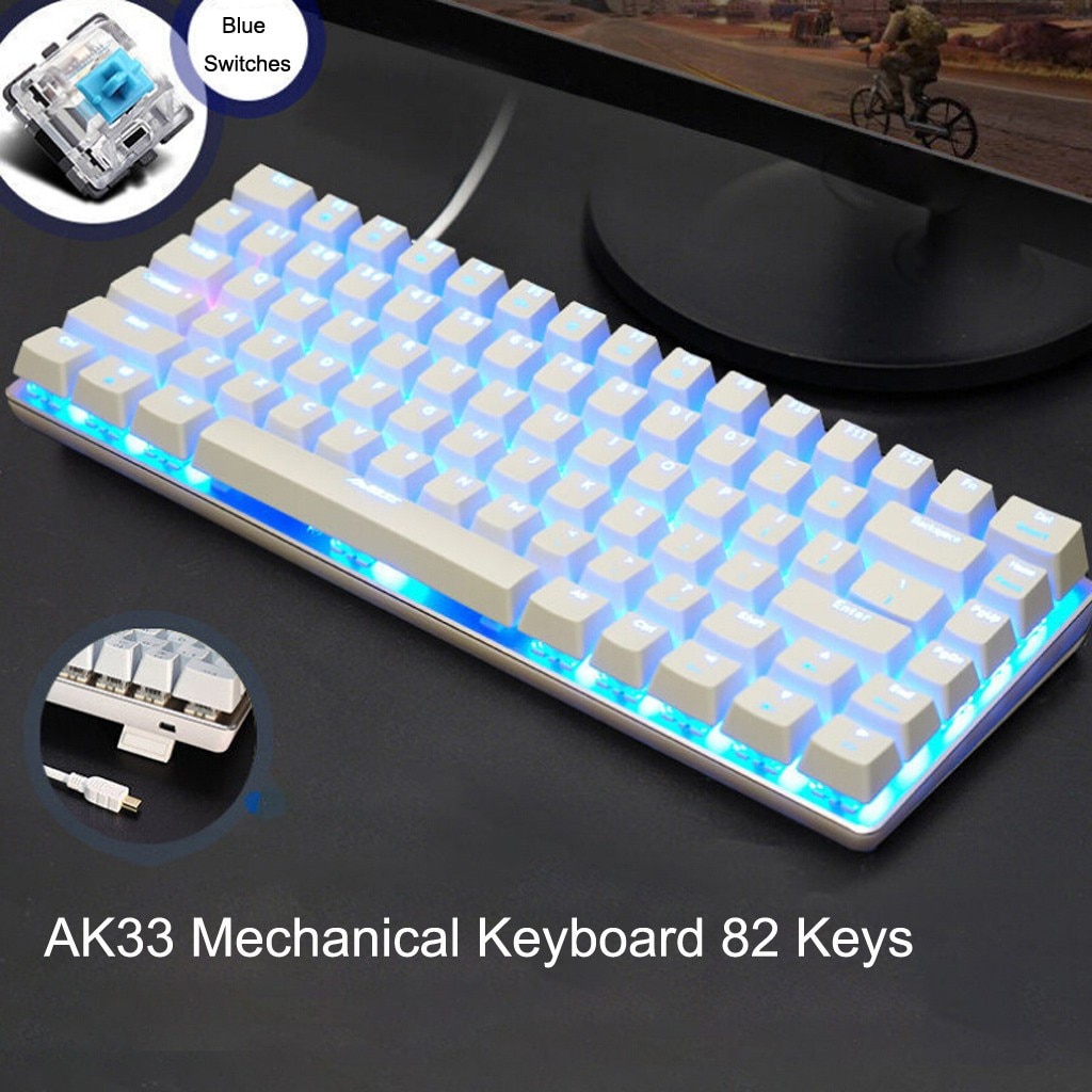 Computer mechanical keyboard blue black switch 82 key glowing gaming keyboard stylish and