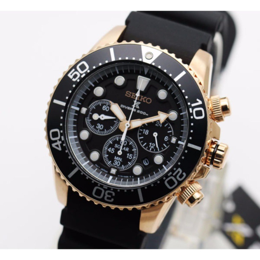 นาฬิกาข้อมือ Seiko Solar Chronograph Diver's 200M ดำ/พิงค์โกลด์ รุ่น SSC618P1