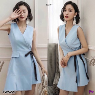 TwinsShopVip💗พร้อมส่ง TW5227 Dress เดรสแขนกุดผูกโบว์ไข้ว