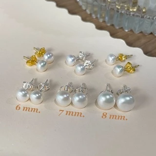 ต่างหูมุกแท้ บาร้อค ดอกไม้ กลม ก้านชุบทอง18K/ชุบเงินแท้ Genuine Pearl Baroque Flower Round Earring