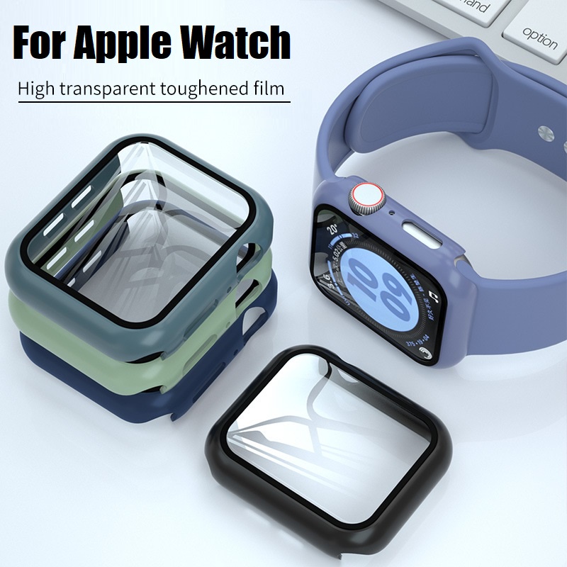 เคส applewatch series 7 Case Apple Watch Case For iWatch Series 7 Tempered Glass Full Screen Protector Cover For Apple Watch size 41mm 45mm IWatch Series 7 Accessories เคส apple watch Case