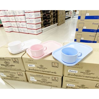 [1ชุด] ชุดกาแฟเมลามีน ชุดจานอาหารว่าง ชุดจัดเบรค แก้วกาแฟ + ถาดรอง ยี่ห้อ Flowerware