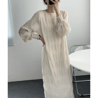🇹🇭พร้อมส่ง(5-33)Dress Korea เดรสผ้าชีฟองอัดพลีทย่น เรียบแต่หรู น่ารัก ใส่ทำงาน เที่ยวออกงาน คลุมท้อง