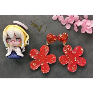 Veesaachana ต่างหูสวยๆ งาน Handmade รูปดอกไม้ สีแดง ทอง  1 แบบมี 1 ชิ้นเท่านั้น สวย เก๋ ไม่ซ้ำใคร อ่ะไหล่ ไม่แพ้ ไม่คัน