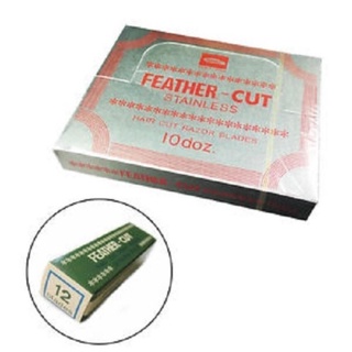 FEATHER  Cut Stainless Hair Cut Razor Blades มีดโกน กันคิ้ว กันจอน ตรา ขนนก วัสดุ สเตนเลส ผลิตจากญี่ปุ่น ของแท้ 100% (จำนวน 1 กล่อง มี 120 ใบ)