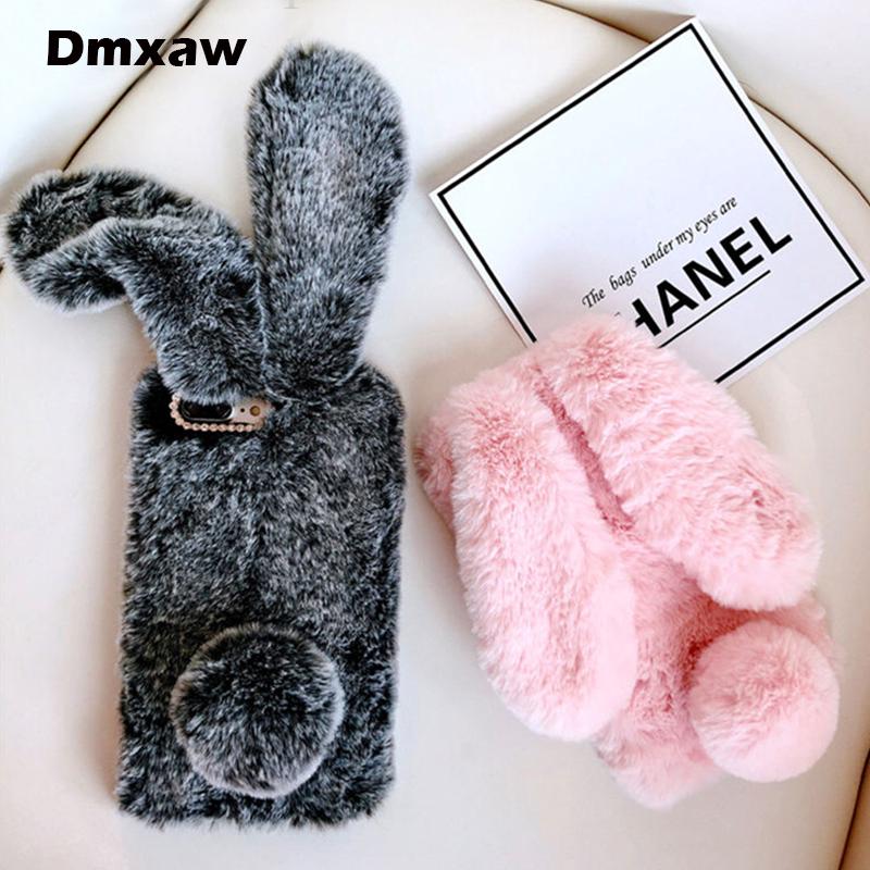 For Huawei Nova 3 3i P20 lite OPPO A3S F9 A83 F7 Warm Rabbit Fur Case Luxury Cute Hairy Rhinestone Cover Soft Celular