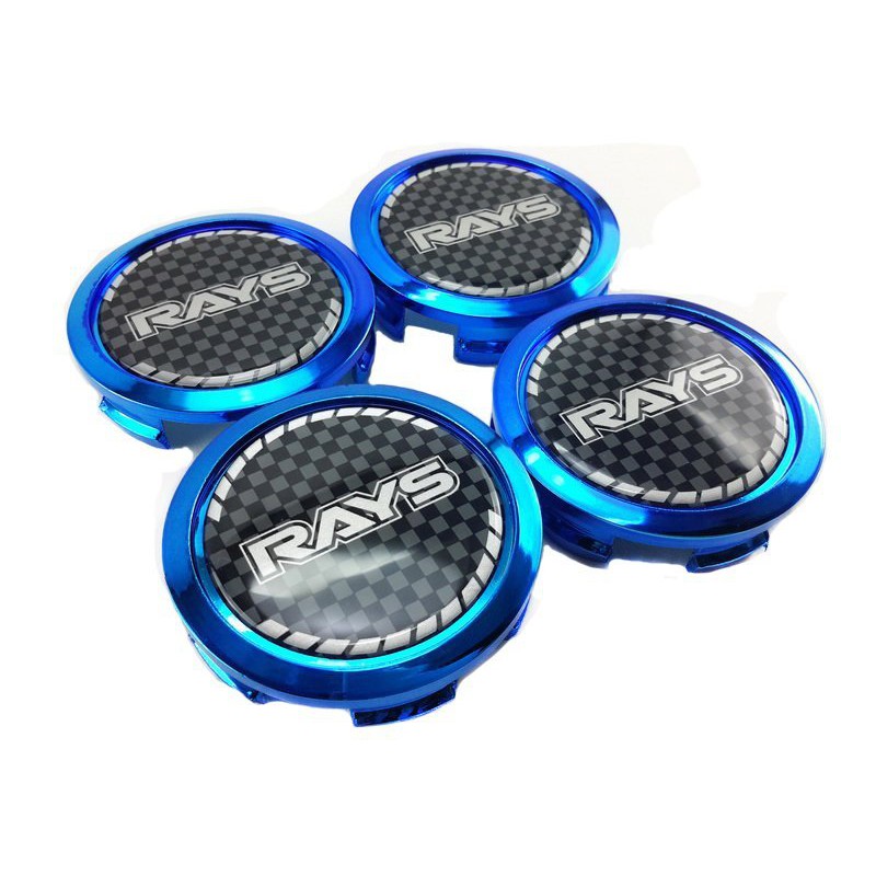 KK Racing ฝาล้อ ดุมล้อ ใส่ล้อแม็ก สติ๊กเกอร์ RAYS 73mm (สี น้ำเงิน)