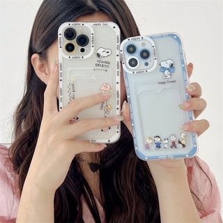 เคสโทรศัพท์มือถือแบบนิ่ม ใส กันกระแทก ลายการ์ตูนสนูปปี้ พร้อมช่องใส่บัตร สําหรับ iPhone 14 13 12 Pro MAX 11 X XR XS MAX 7 8 Plus