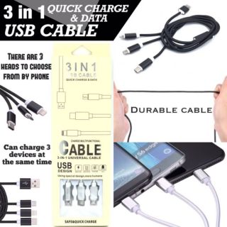 Usb Cable 3 in 1 &amp; Data สายชาร์จโทรศัพท์ 3 หัวเสียบใช้ได้ทุกรุ่น สายหนาพิเศษ ชาร์จเร็วพิเศษ