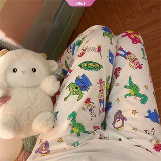 กางเกงขากว้าง เอวสูง ทรงตรง ลายการ์ตูนดิสนีย์ Toy Story Winnie the Pooh แฟชั่นฤดูใบไม้ผลิ สําหรับผู้หญิง