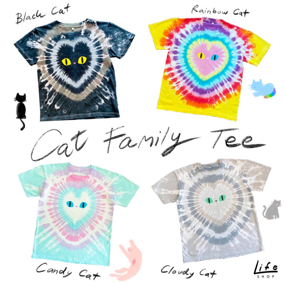เสื้อยืดมัดย้อมหัวใจแมว Cat Family T-Shirt