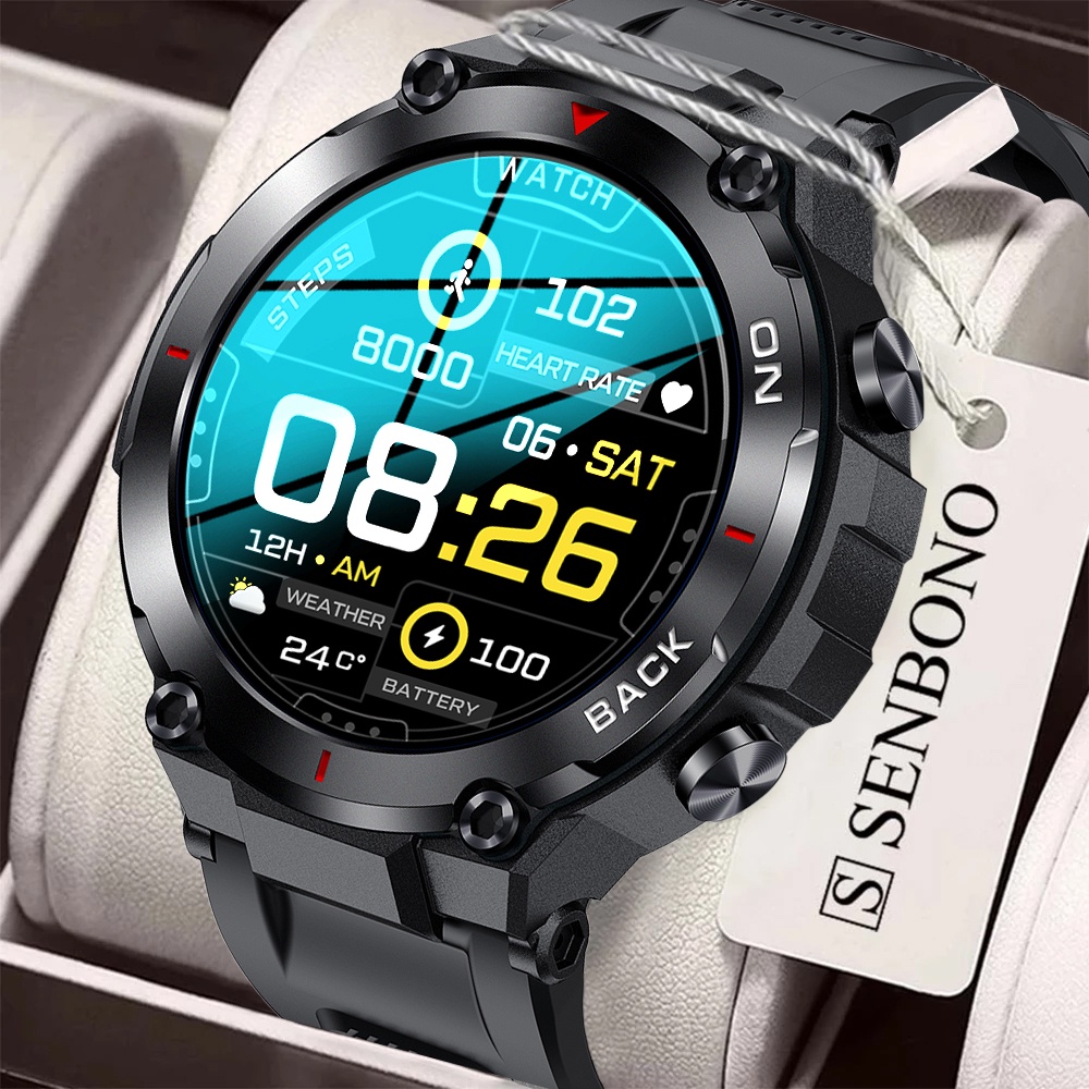 Senbono K37 สมาร์ทวอทช์ GPS นําทาง วัดอัตราการเต้นของหัวใจ แบตเตอรี่ 480mAh IP68 กันน้ํา สําหรับผู้ชาย