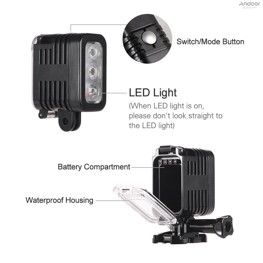 ไฟ LED กันน้ํา 5500-6000K 300Lux ใต้น้ํา มุมกว้าง 30 ม. ชาร์จ Micro USB สําหรับ GoPro Hero 7 6 5 4 3+ 3 Session และกล้องแอคชั่นอื่นๆ