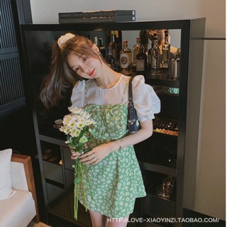 Green daisy set  ชุดเซ็ท 2 ชิ้น สีเขียวอ่อน ลายดอกเดซี่ขาว