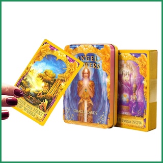 กล่องดีบุกไพ่ทาโรต์ Angel Answer Deck In A Tin Box Gilded Edge สําหรับผู้เริ่มต้น เสริมโชคลาภ เกมการ์ด Light SeerS Oracle 44 Card Dec