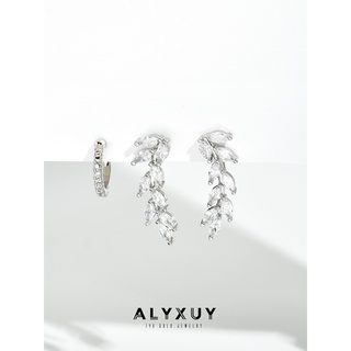 Alyxuy ต่างหูสตั๊ด ชุบทองคําขาว 14k ประดับเพทาย เพชร 3 ชิ้น ต่อชุด