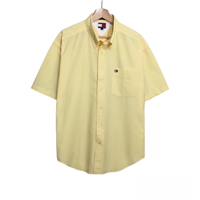 เสื้อเชิ้ต Tommy Hilfiger แขนสั้น สีเหลือง ปัก big logo