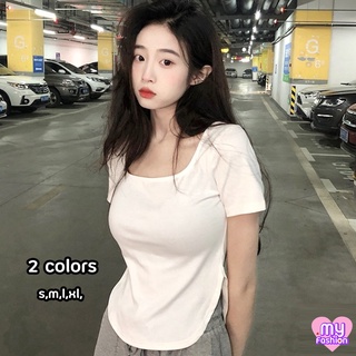 🎴MYF มาใหม่🎴เสื้อยืดรุ่นชายโค้งมน สีพื้นแขนสั้นคอเหลี่ยม 2 สี