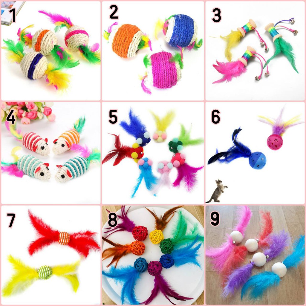 ของเล่นแมว บอลขนนก เชือกปอ